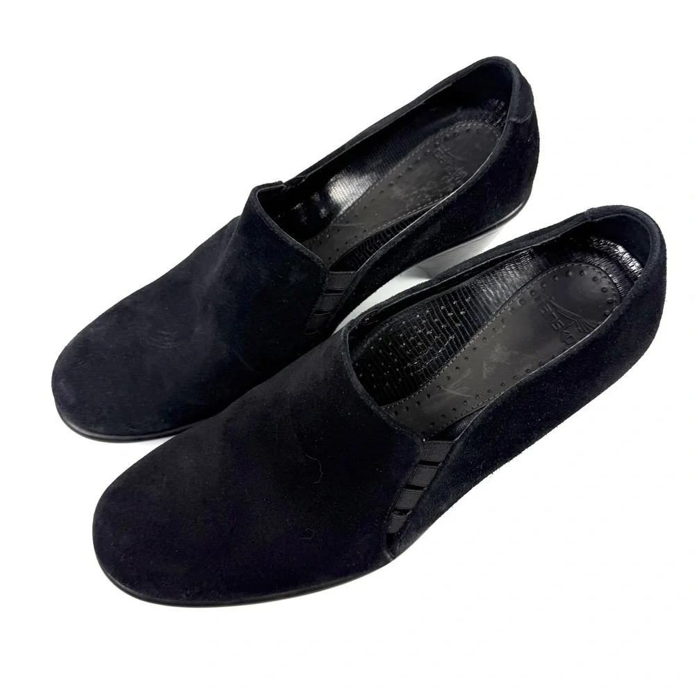Dansko Raphael Shoes 40‎ Black Suede Leather Slip On Clog Wedge Work Classic